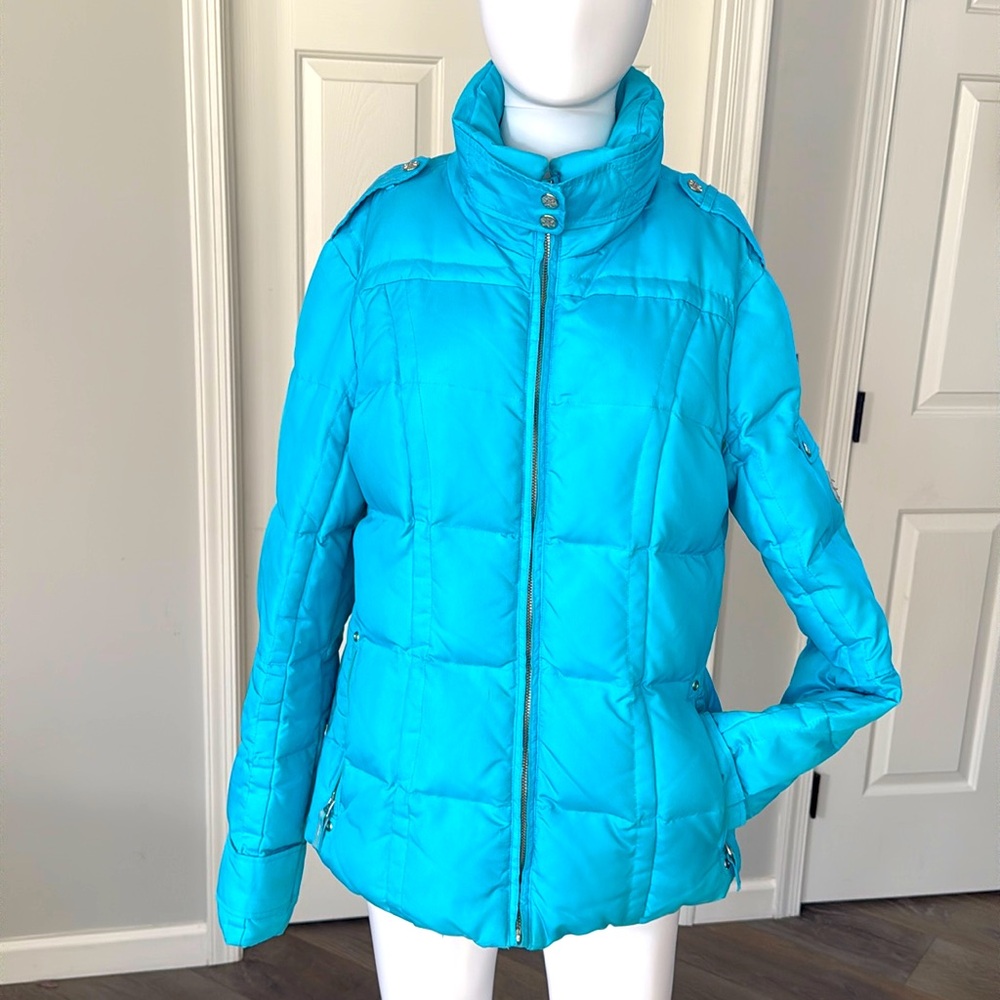 EDDIE BAUER Goose Down Turquoise Quilted  Puffer Ski Jacket w/Removable Insert-M - Picture 4 of 16